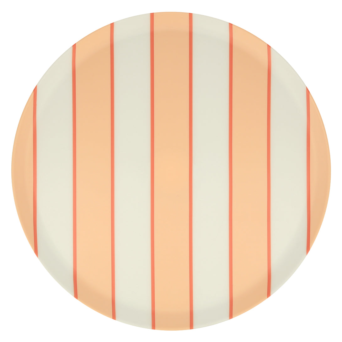 Our recycled plastic plates, with coloured stripes, are reusable for party after party.