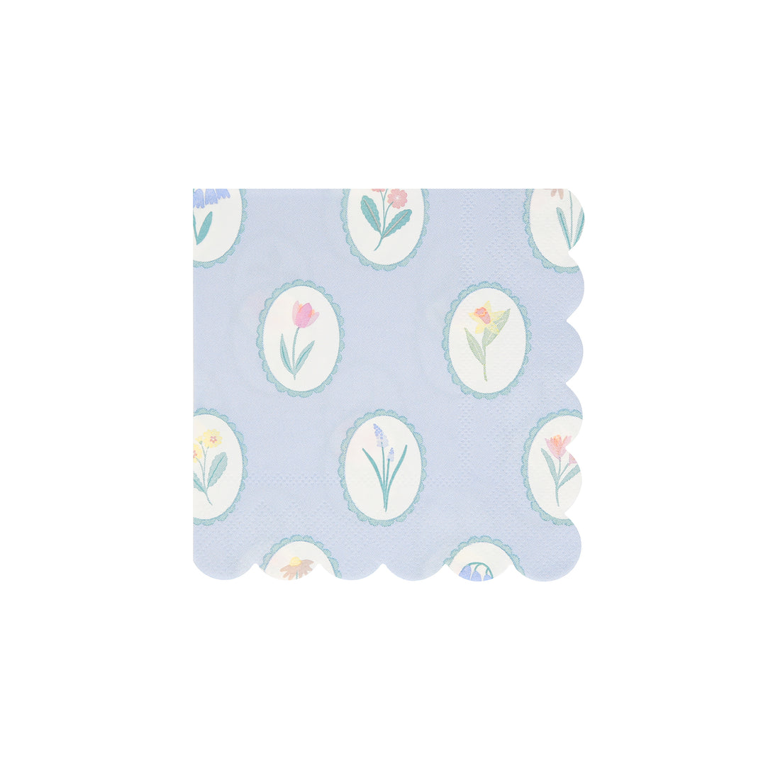 Our small napkins have floral designs in pretty pastels, perfect as garden party napkins.