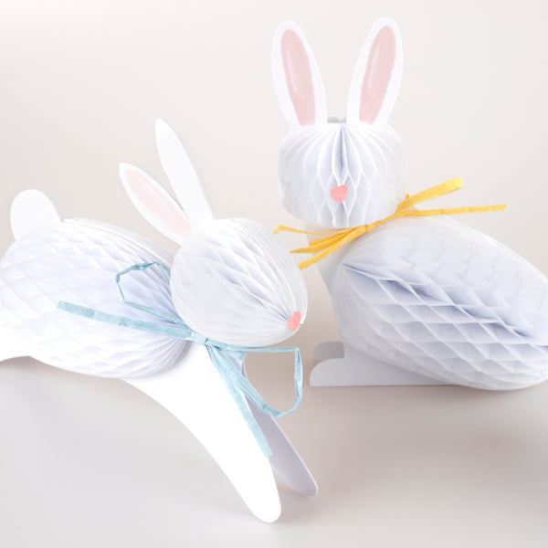 Our Easter bunny decorations, crafted with honeycomb paper and raffia ribbons, look amazing. Image3