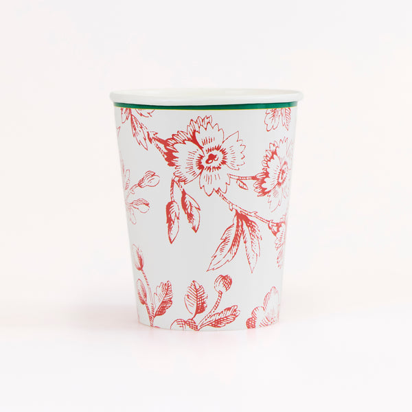 Our Christmas paper cups feature an elegant Toile de Jouy print in red and green, suitable for hot and cold drinks at any festive gathering. Image4