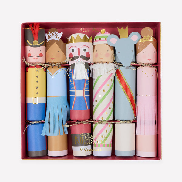 Our embellished Christmas crackers features characters from NYCB's rendition of The Nutcracker, containing a hat, joke and brooch. Image1
