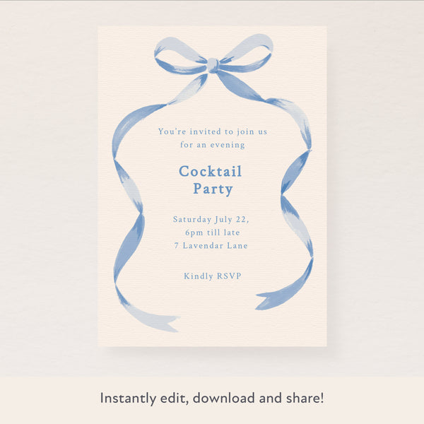 Blue Bow Ribbon Download & Print Invitation