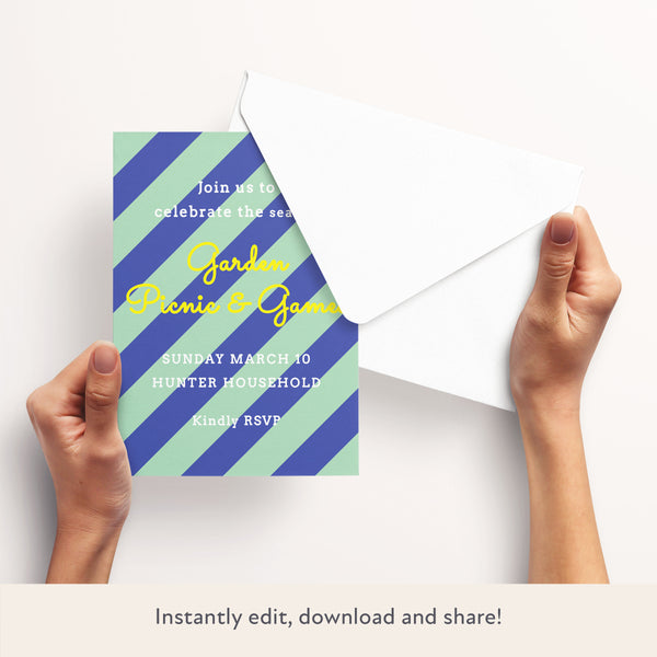 Blue/Mint Fun Stripe Download & Print Invitation