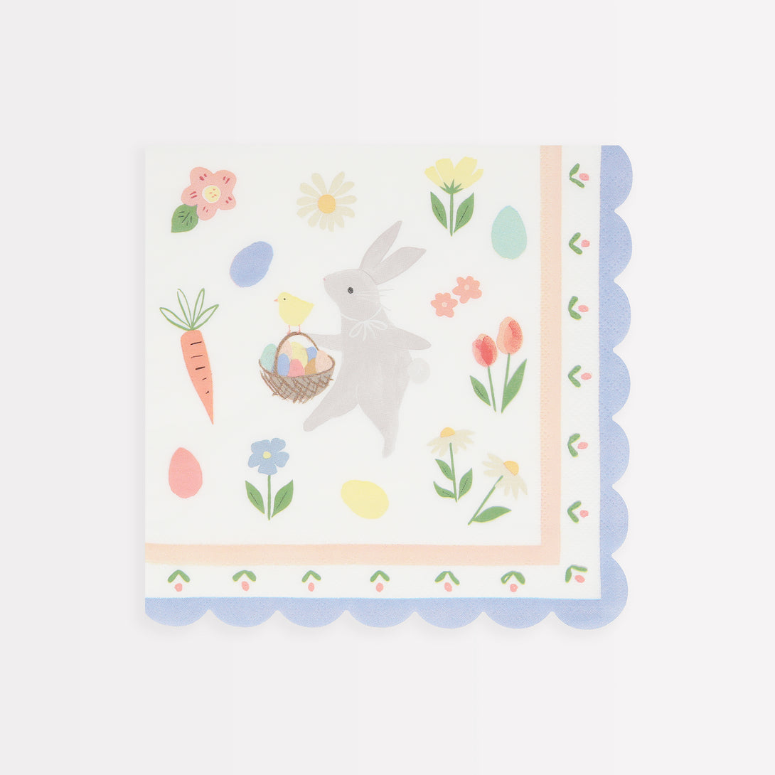 Our large napkins, with the Easter bunny and flowers, are perfect for your Easter party table.