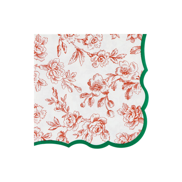 Our large Christmas paper napkins, made from 3-ply paper, feature an elegant Toile de Jouy design in red and green with coordinating borders. Image3