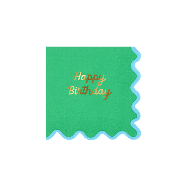 Our birthday napkins, made from paper in a small size, feature four bright colourways, a ricrac style edge, and a shiny gold foil Happy Birthday. Image7