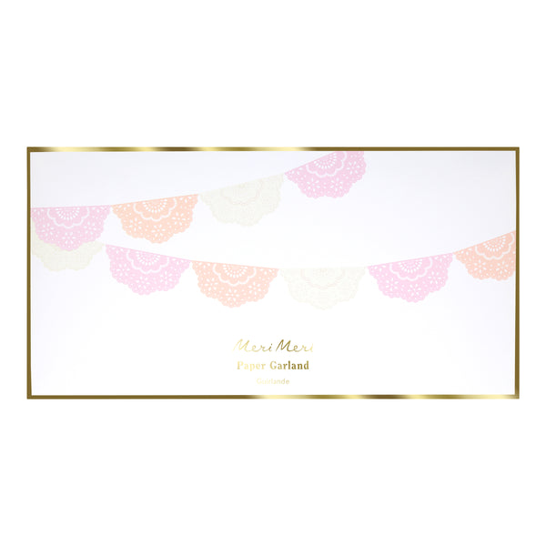 Our party garland, in pretty pink, peach and ivory with lace design details, makes an amazing baby shower garland. Image4