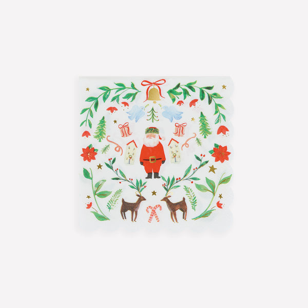 Our small Christmas napkins, made from 3-ply paper, feature Santa in a folk-inspired design for a warm celebratory feel to your festive meals. Image1