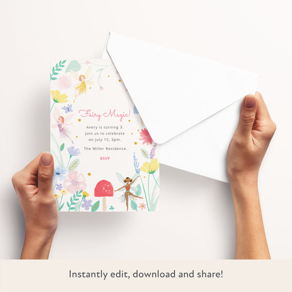 Our fairy birthday party invitations are easy to personalise and download. Image3