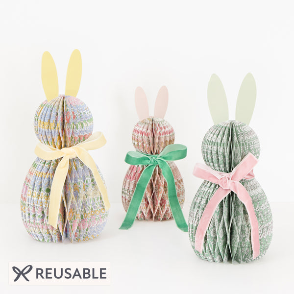 Make your Easter dinner table look so stylish with 3D bunny decorations with charming Liberty floral designs and velvet bows. Image1
