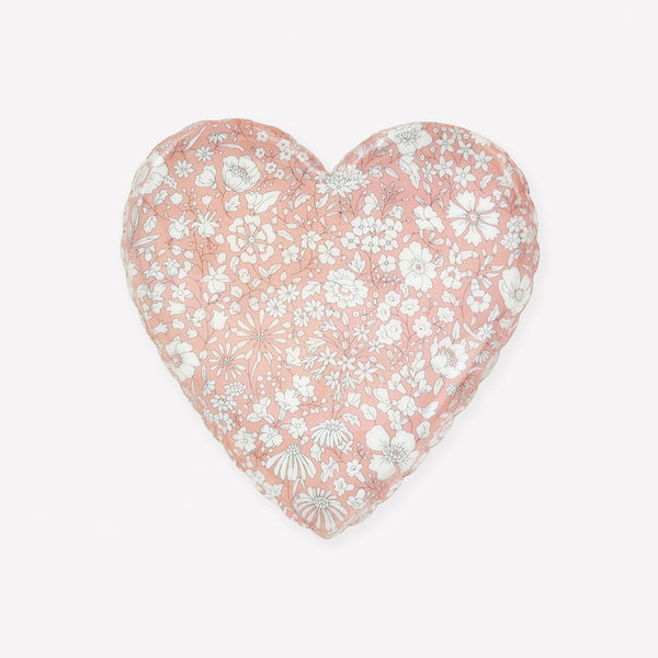 Our jewellery tray is made from enamelled metal, in a heart shape, with a pretty pink and white Liberty floral print design. Image1