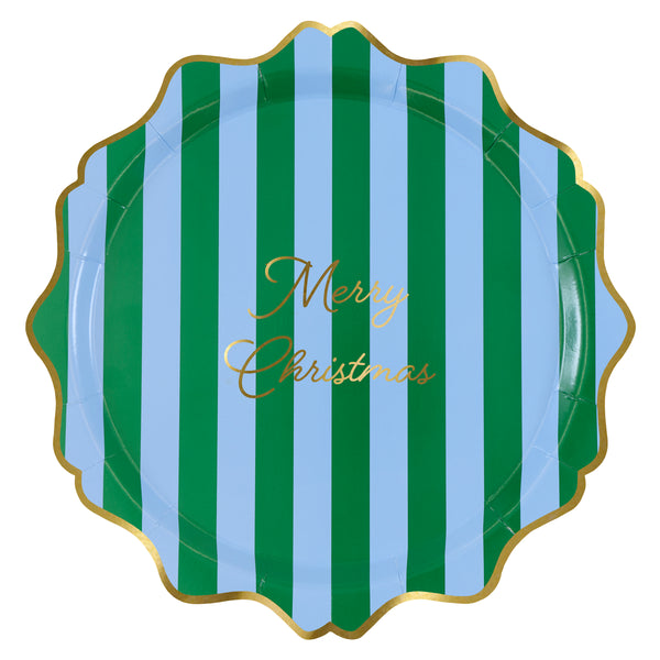 Our paper Christmas dinner plates have vibrant stripes, a Merry Christmas message, and gold foil details, great for main courses. Image5