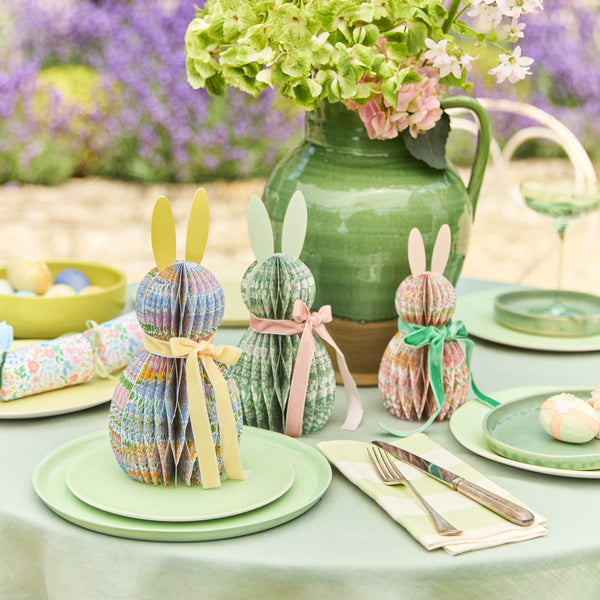 Make your Easter dinner table look so stylish with 3D bunny decorations with charming Liberty floral designs and velvet bows. Image2