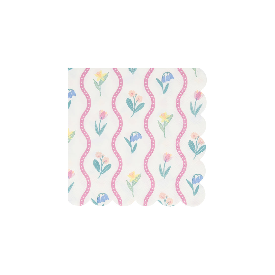 Our small napkins have floral designs in pretty pastels, perfect as garden party napkins.