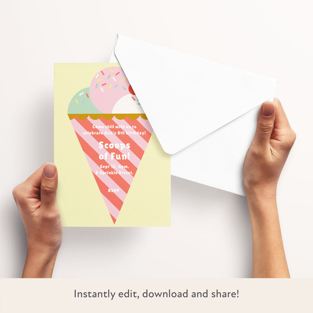 Our ice cream invitations are easy to personalise and download.