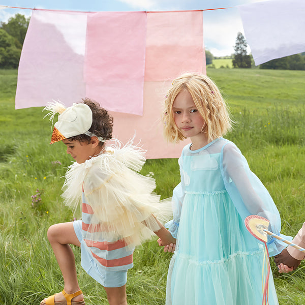 Kids will love our cloud costume, a fabulous girls costume with a blue organza dress with a green tulle layered skirt. Image2