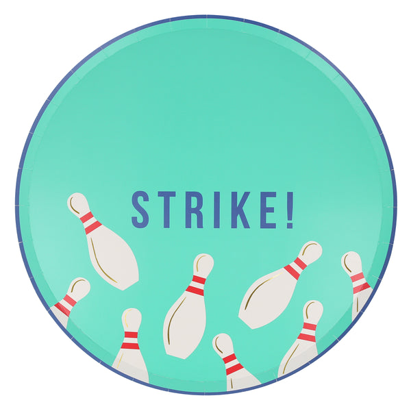 Our paper plates, featuring a bowling pin design, are ideal for a bowling birthday party. Image3