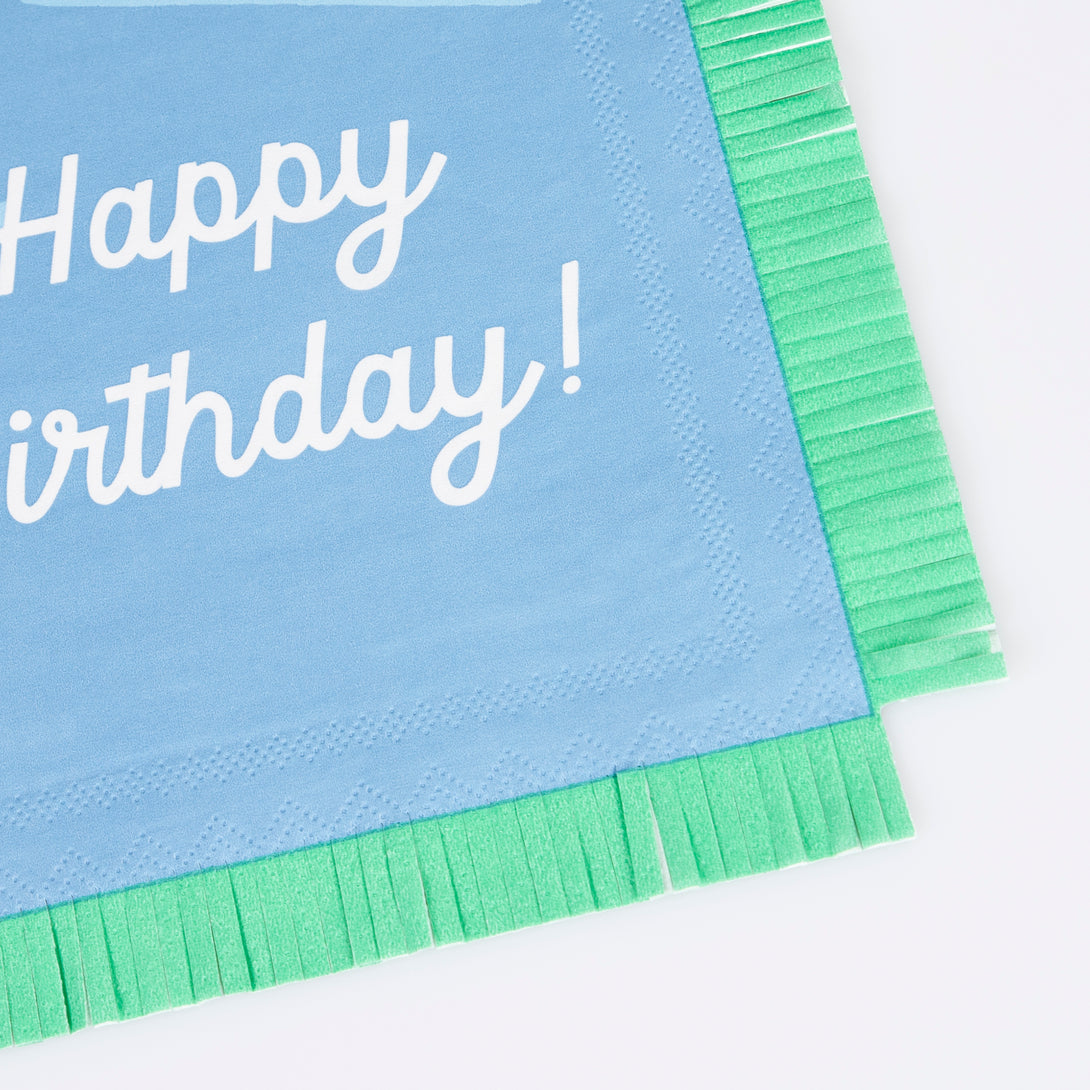 Our paper birthday napkins are made in bright colours with the words Happy Birthday on them.