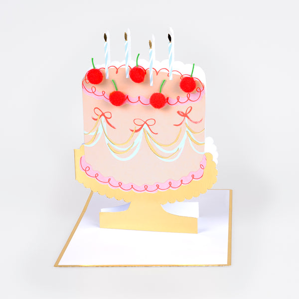 Our birthday cake card, decorated with pompom cherries, is a fabulous way to send birthday best wishes to a special someone.