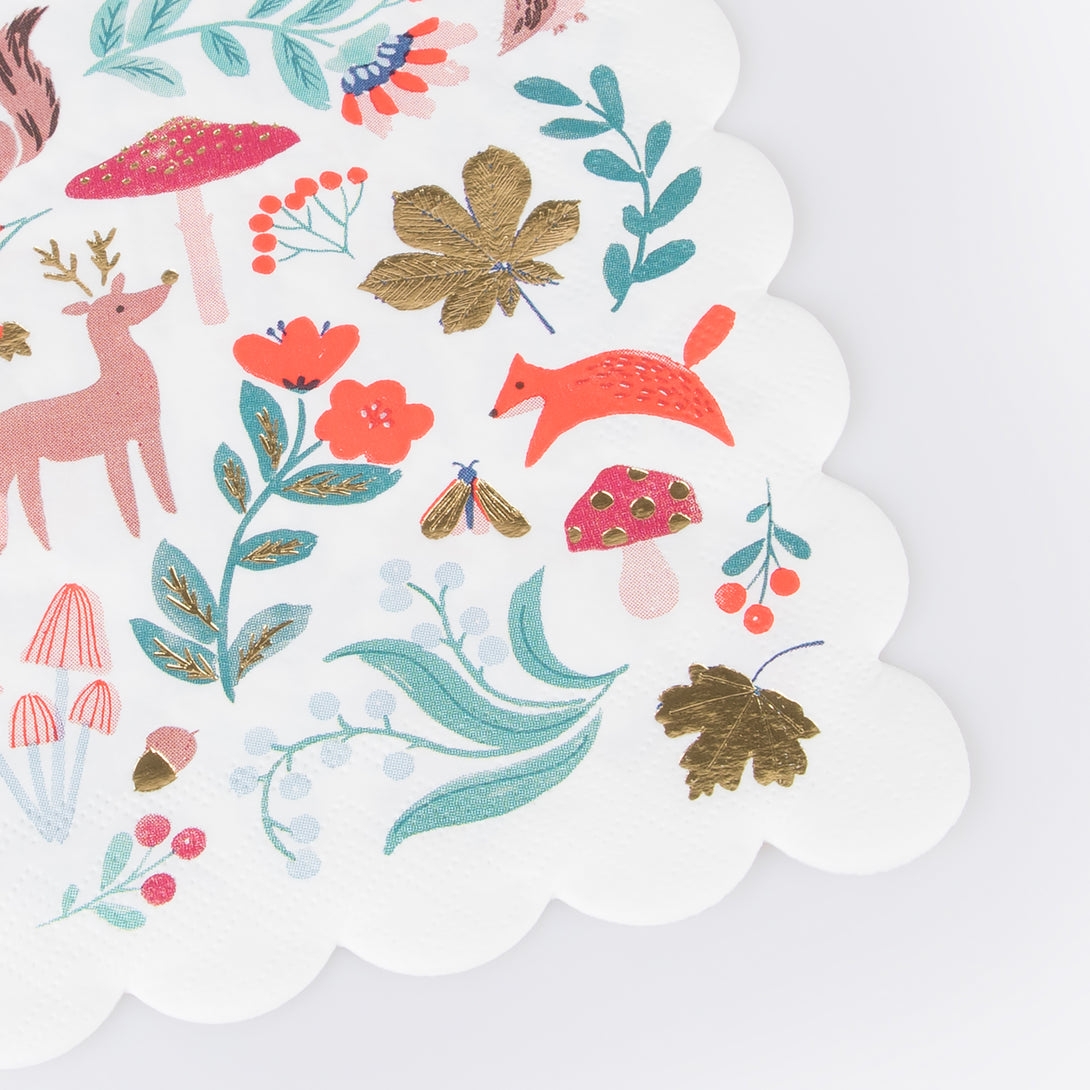 Our party napkins, with wintry woodland animals and flowers, will look amazing on your Christmas table.