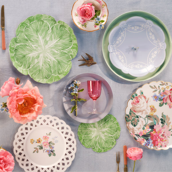 Our paper plates, made in a cornflower blue shade with white ornate patterns, are ideal as baby shower plates or for any special meal. Image2