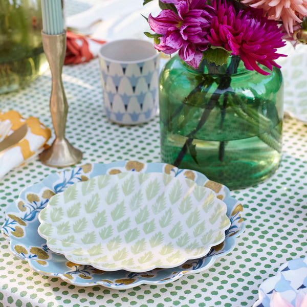 Our reusable large plates, made from melamine, feature Molly Mahon block print designs. Image3
