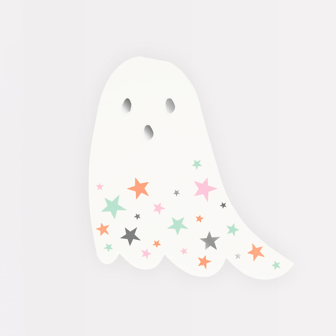 Our ghost napkins, with fun star and shiny silver foil details, are ideal to add to your Halloween party supplies.