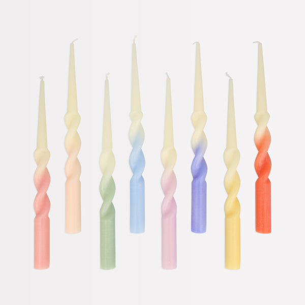 Our pastel candles, with a twisted shape, make great party decoration ideas.