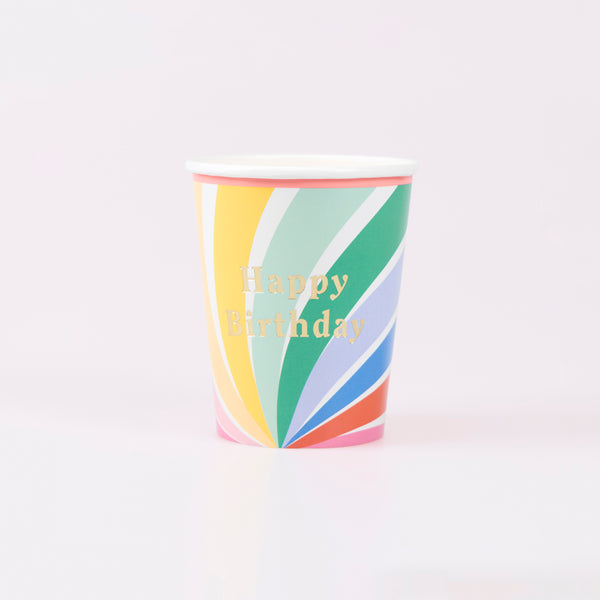 Our party cups are perfect for a birthday, party made from paper and suitable for hot and cold drinks, they feature a rainbow of colours. Image1