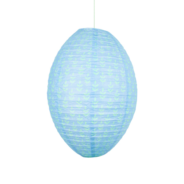 Our paper lanterns, a set of three with orange and blue floral and striped print designs, feature a round, oval and wavy shape. Image3