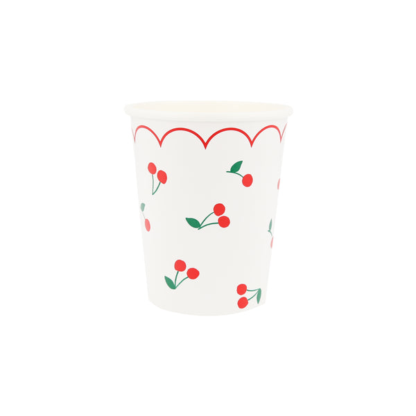 Serve hot or cold drinks in style with our paper cups with a summery cherry design. Suitable for adults and kids.