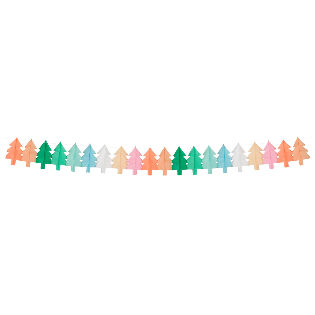 Our hanging Christmas decorations feature tissue paper Christmas trees in lots of colours for a merry and bright look.