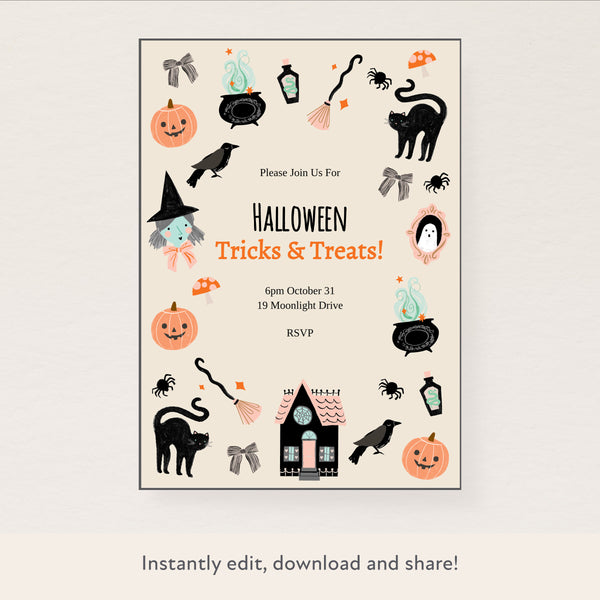 Halloween Patchwork Icons Download & Print Invitation Image1