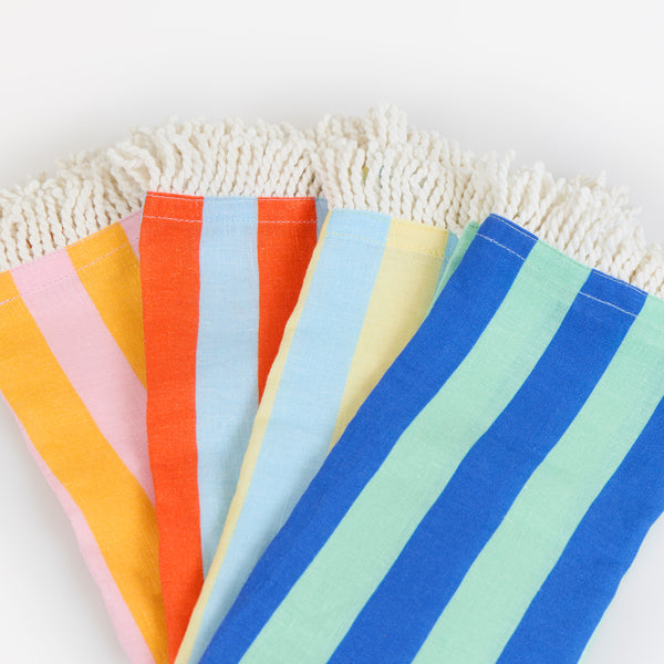 Our fabric napkins, made with a linen and cotton blend, have 4 vibrant striped colourways, perfect to add elegance to any meal. Image4