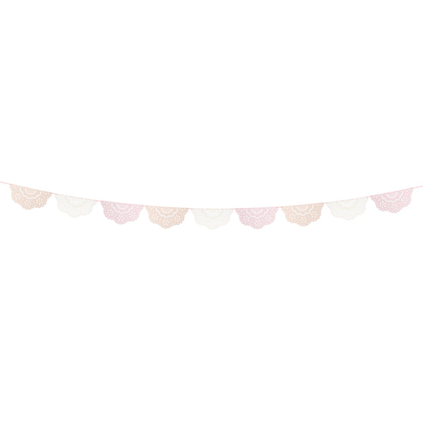 Our party garland, in pretty pink, peach and ivory with lace design details, makes an amazing baby shower garland. Image3