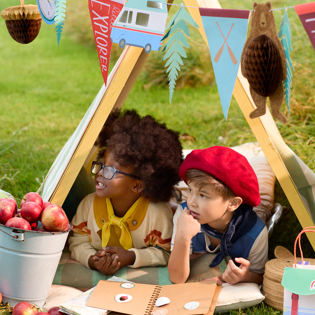 Your camping party, whether indoors or outdoors, will look great decorated with our embellished paper garland.