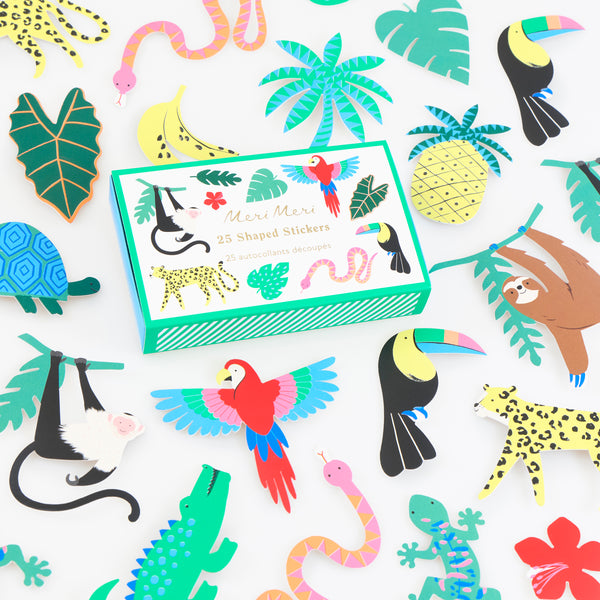 Our bright stickers, featuring colourful jungle animals, are perfect as party favours for a jungle party. Image1