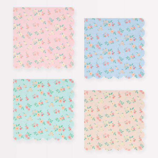 Our paper napkins, in a small size, feature a pretty ditsy floral pattern and 4 vintage pastel colour ways.