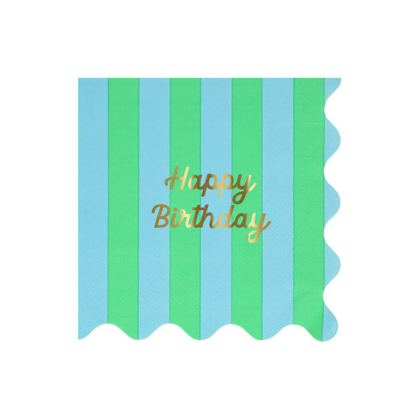 Our large striped party napkins have the words Happy Birthday on them in shiny gold foil. Image8