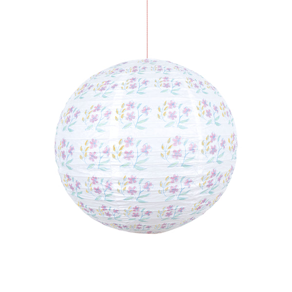 Our paper lanterns, a set of three with pink and yellow floral print designs, feature a round, oval and wavy shape, great for chic parties. Image5