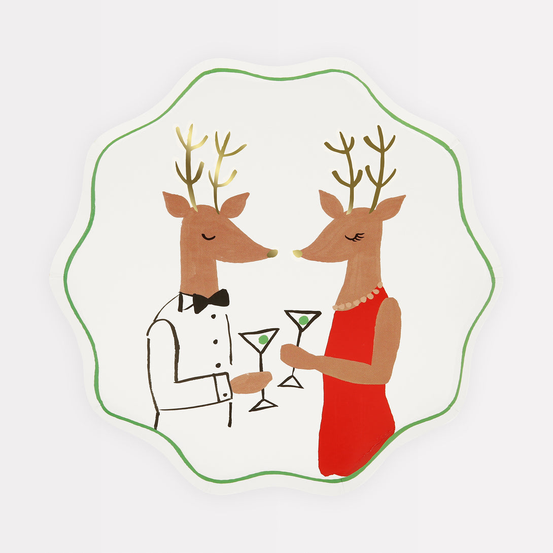 Our Christmas reindeer plates are perfect for a Christmas meal or Christmas cocktail party.