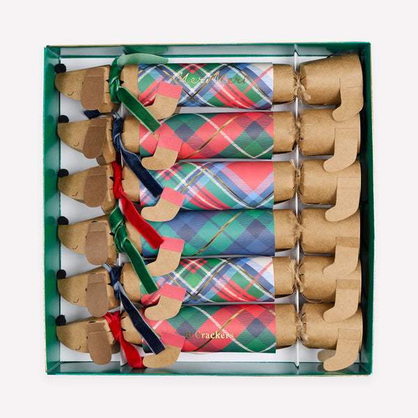 Our sausage dog Christmas crackers have adorable tartan coats and velvet scarves, and contain a paper hat, joke and sausage dog pin. Image1