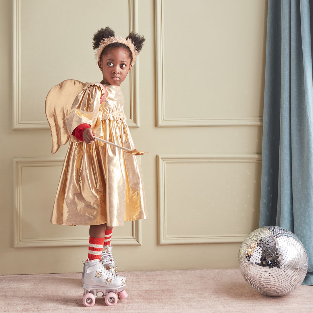 This beautiful gold lamé Christmas dress for girls is really angelic Image2