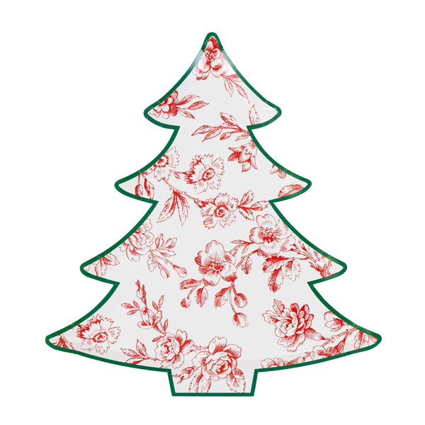 Our Christmas tree plates, made from heavyweigth paper,  feature an elegant Toile de Jouy print in red and green with contrasting borders. Image4