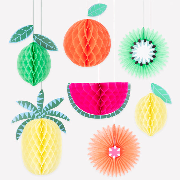 Our large paper fruits are the perfect tropical party decorations, hang the pack of seven together or separately for a statement effect. Image1