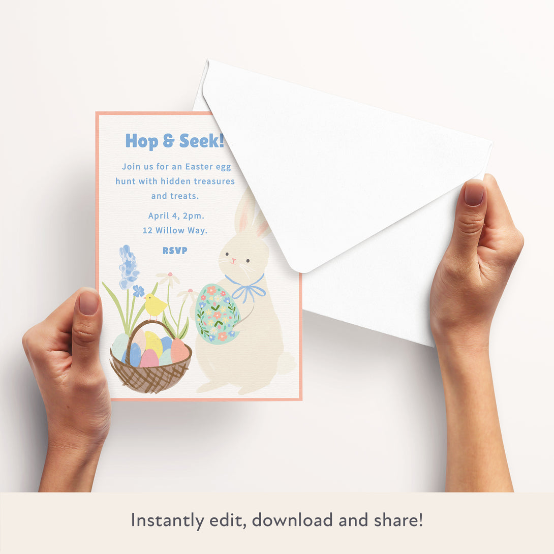 Our Easter party invitations are easy to personalise and download.