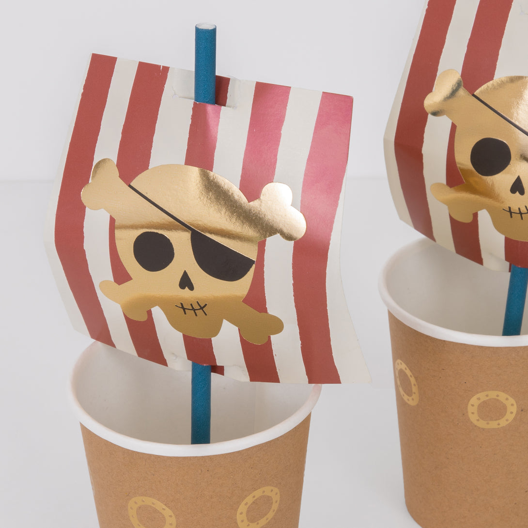 Make your pirate birthday party fun with our pirate garland, pirate hats, pirate paper plates, cups and napkins and party bags. 