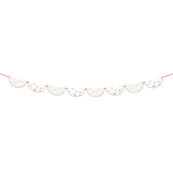 Our paper garland features pretty floral designs and a red ribbon, ideal as a baby shower garland, for bridal showers or garden parties. Image2