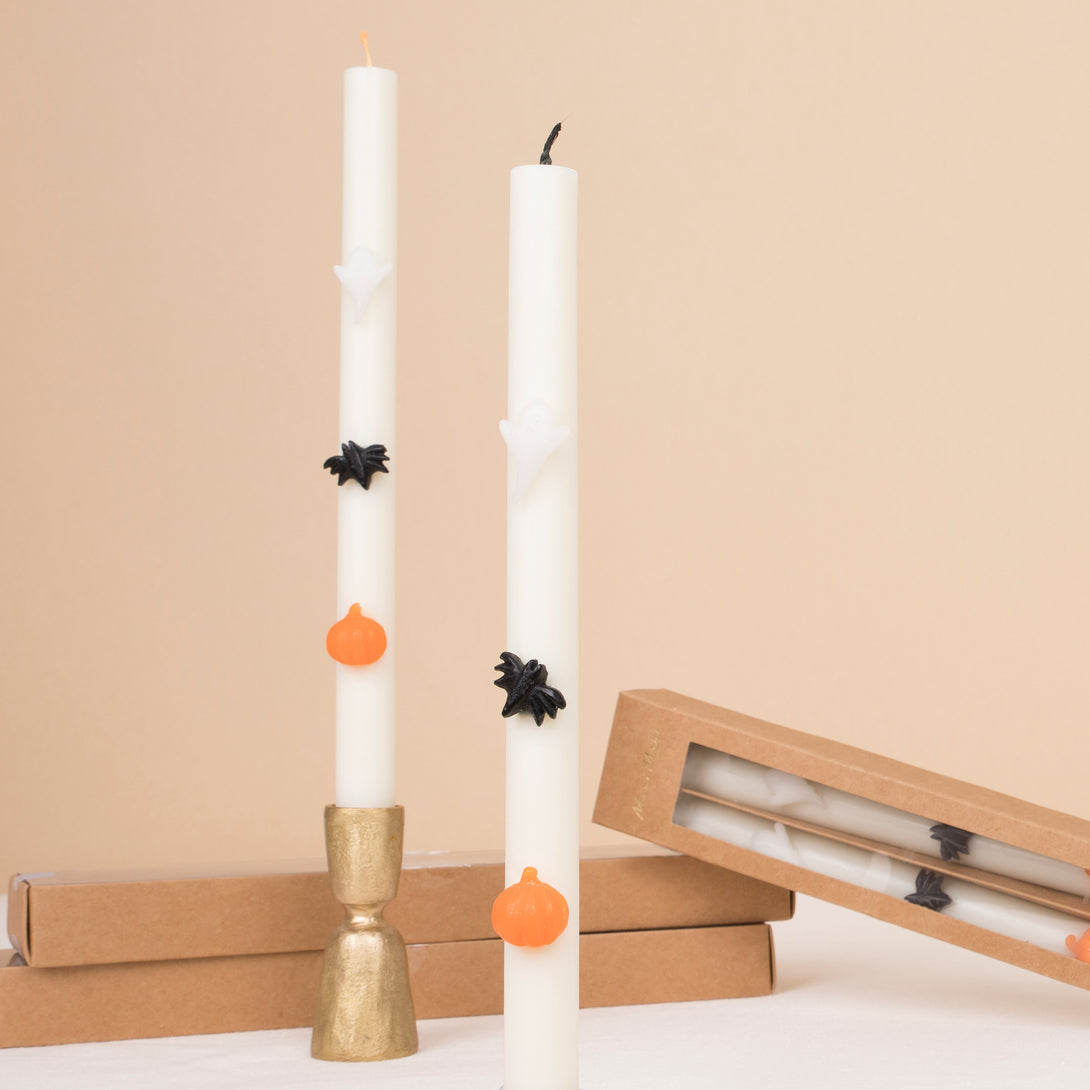 Our Halloween candles feature a ghost, bat and pumpkin, perfect as table decorations.