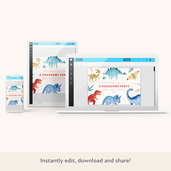 Our digital party invitations, easy to personalise and download, are ideal for your dinosaur party. Image2